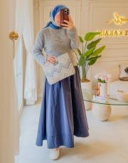 lacivert 552 beli lastikli koton etek