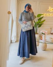 lacivert 552 beli lastikli koton etek 2