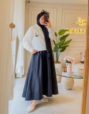 siyah 552 beli lastikli koton etek