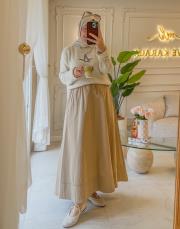 bej 552 beli lastikli koton etek