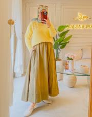 yağ yeşili 552 beli lastikli koton etek