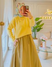 yağ yeşili 552 beli lastikli koton etek 2