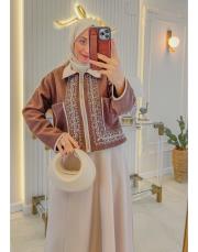 kahve 20719 etek üstü işlemeli ceket