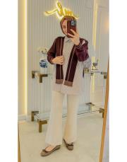 kahve şal yaka triko çizgili poplin gömlek 3