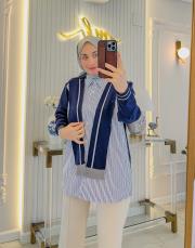 lacivert şal yaka triko çizgili poplin gömlek