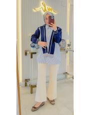 lacivert şal yaka triko çizgili poplin gömlek 2