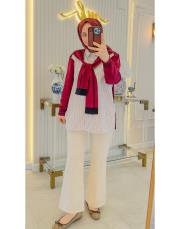 bordo şal yaka triko çizgili poplin gömlek 3