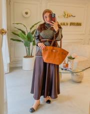 kahve 5040 baklava desen balıkçı yaka triko bluz