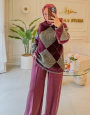 mürdüm 5040 baklava desen balıkçı yaka triko bluz