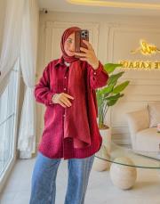 bordo pullu tüvit taş düğmeli gömlek