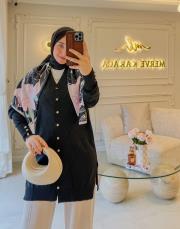 siyah balık kılçığı triko hırka