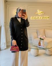 siyah şerit desen triko hırka