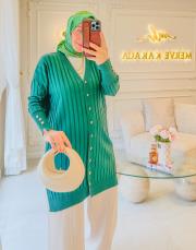 zümrüt şerit desen triko hırka