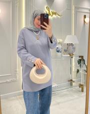 gri 17139 yan yırtmaç detaylı triko