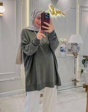 haki 17139 yan yırtmaç detaylı triko