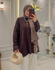 acı kahve 17139 yan yırtmaç detaylı triko 2