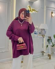 bordo 17139 yan yırtmaç detaylı triko