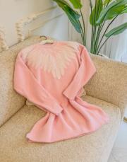 pembe ön sipariş boncuk işlemeli yaka angora tunik