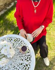 kırmızı clera krep tunik