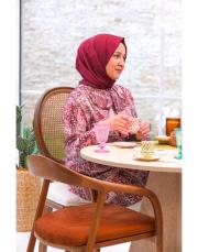 bordo yaka volanlı şal desen gömlek