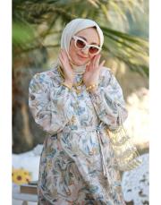 adaçayı minel  desenli elbise