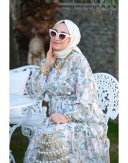 adaçayı minel  desenli elbise 3