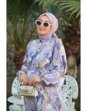  mercan desen  lila elbise