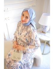  çiçek desen mavi elbise 2