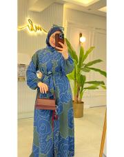 azur mavi lady krep elbise
