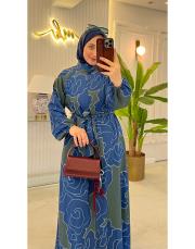 azur mavi lady krep elbise 2