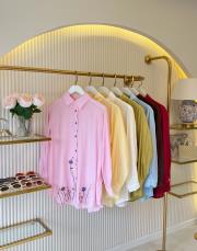 pastel pembe nakışlı sare gömlek