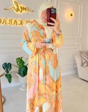 gold lady krep elbise