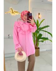 pembe 314 ruffle taş yaka gömlek
