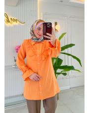 turuncu 314 ruffle taş yaka gömlek