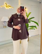 kahve 344 fiyonk detaylı gömlek