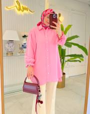 pembe 7879 inci işleme yakalı krep gömlek