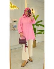pembe 7879 inci işleme yakalı krep gömlek 2
