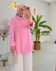 pembe gri 7837 basic gömlek