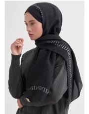 siyah elenora monogram floş şal