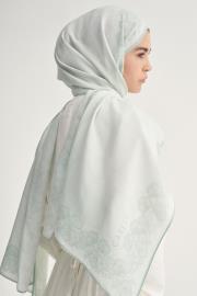 su yeşili floral çicekli monogram floş şal